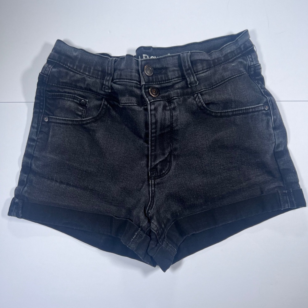 WallFlower Denim Shorts Womens 9 Black Sassy High Rise Cuffed Stretch WFJ11821L